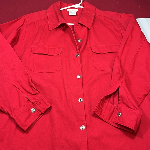 Roaman’s RED COTTON Button Up shirt COLLARED LONG cotton JACKET flap pockets 1XL - Picture 6 of 10